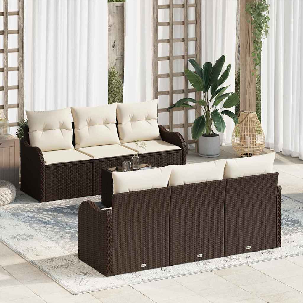 Gartensofa-set 7 stk. 6-Sitzanzahl Braun und Creme