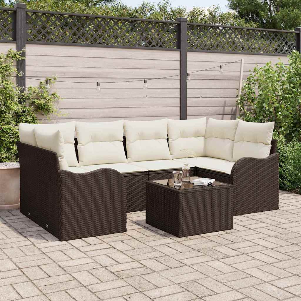 Garten-Sofa-Set 7 stk. 6-Sitzanzahl Braun und Creme