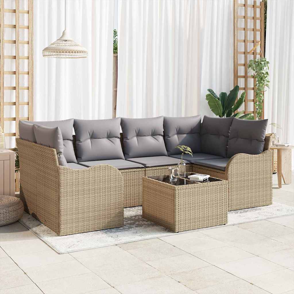 Garten-Sofa-Set 7 stk. 6-Sitzanzahl Beige und Grau