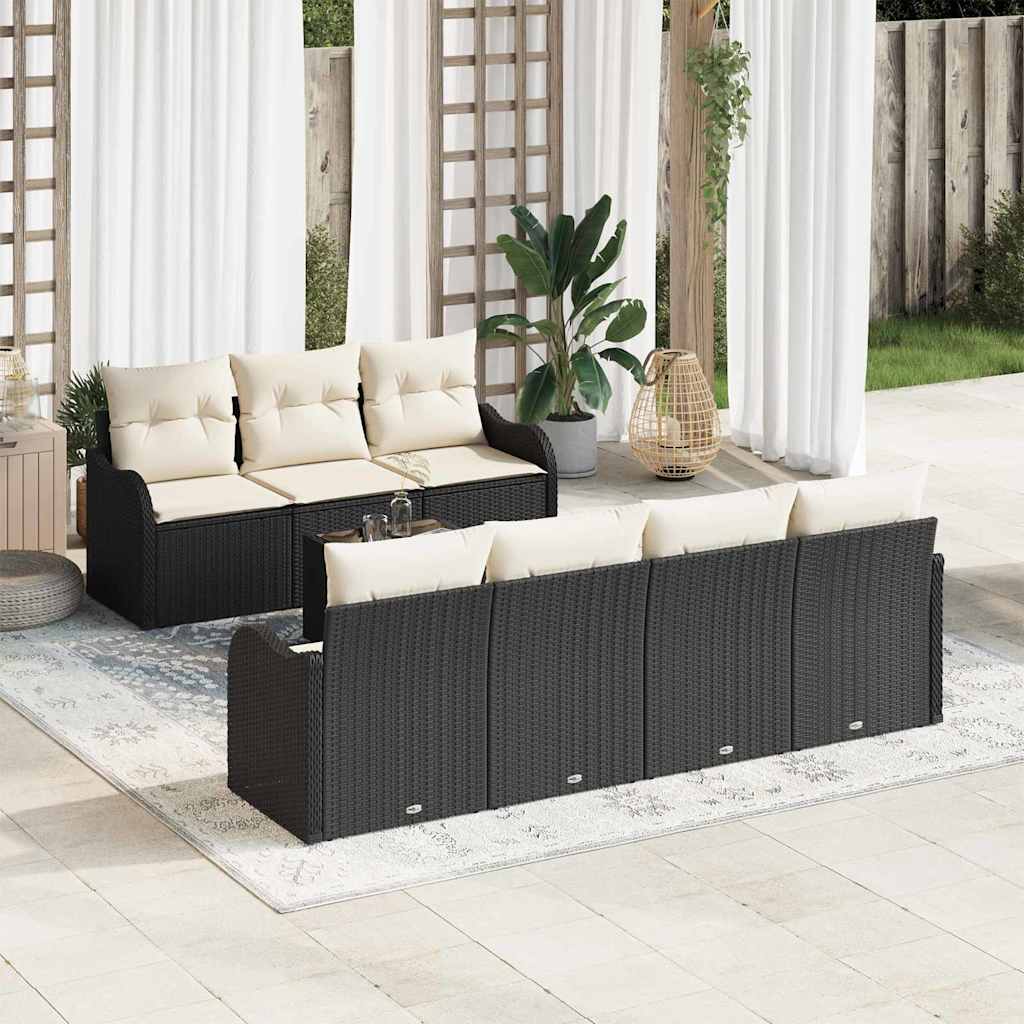 Gartensofa-set 8 Stk. 7-Sitzanzahl Schwarz und Creme