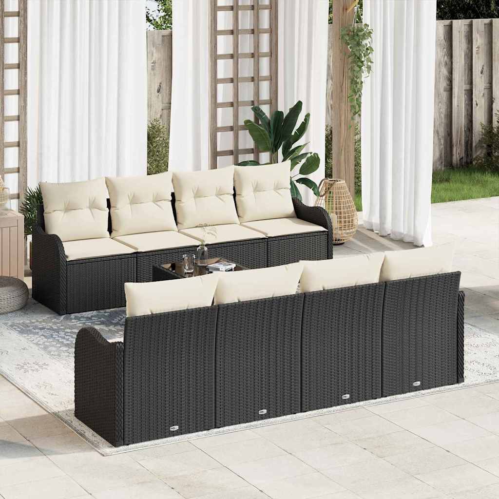 Gartensofa-set 9 Stk. 8-Sitzanzahl Schwarz und Creme