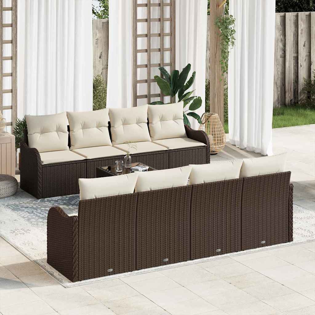 Gartensofa-set 9 Stk. 8-Sitzanzahl Braun und Creme