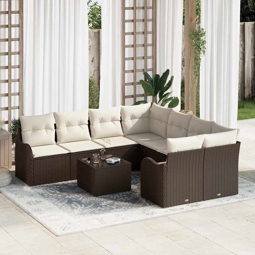 Gartensofa-set 9 stk. 8-Sitzanzahl Braun und Creme