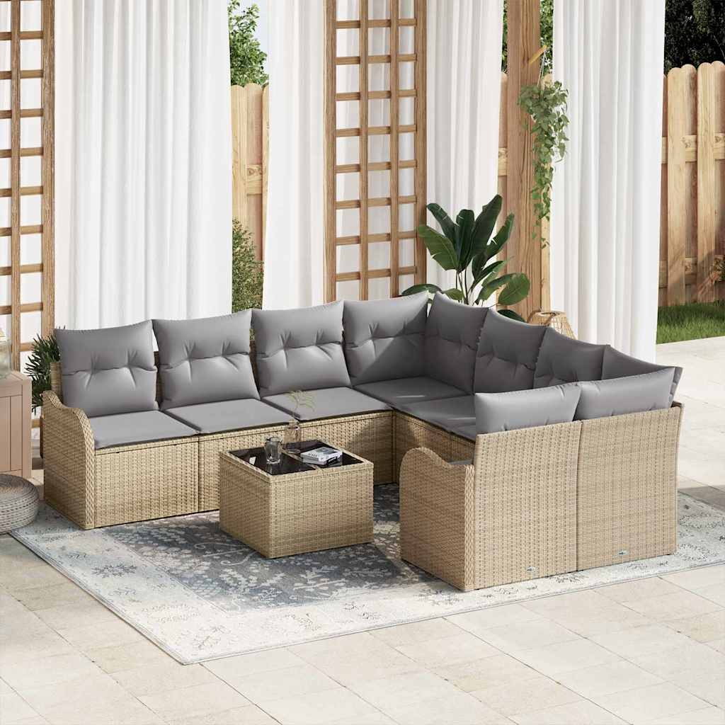 Gartensofa-set 9 stk. 8-Sitzanzahl Beige und Grau