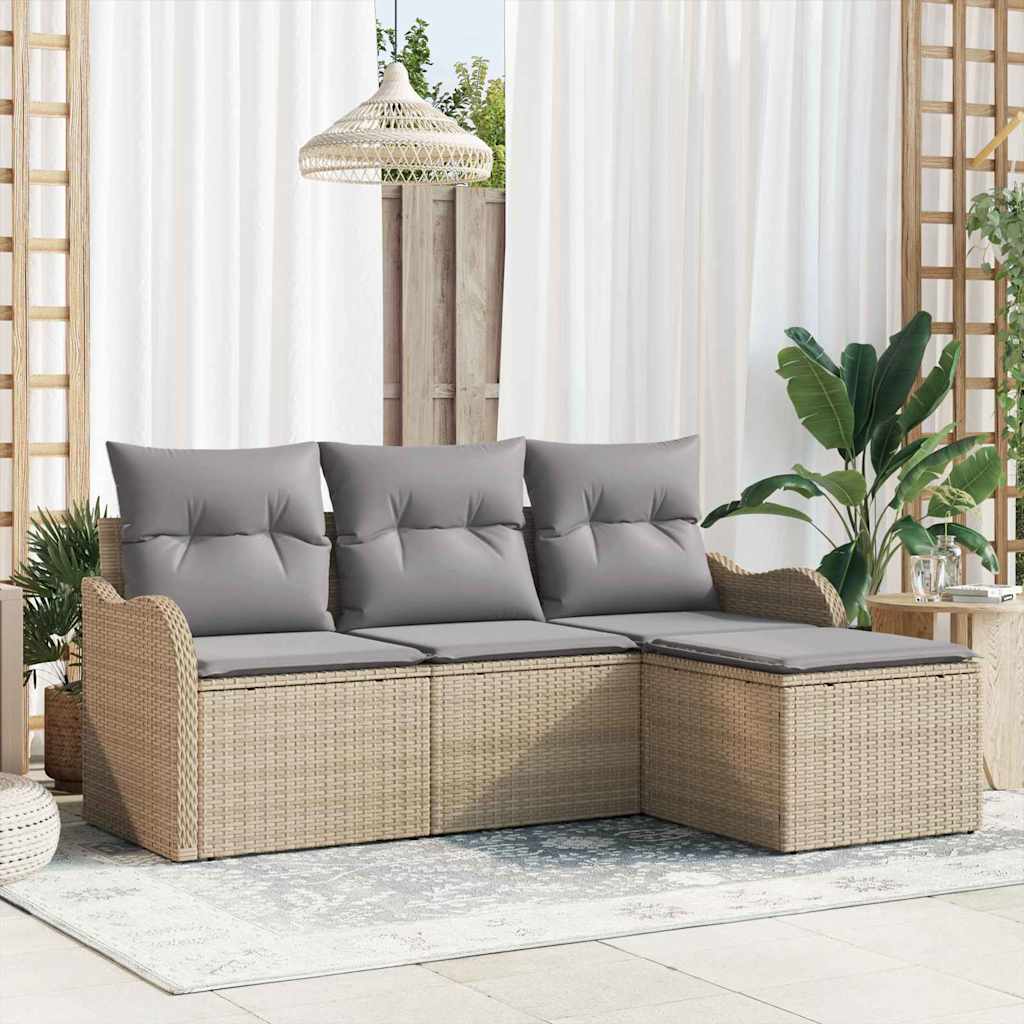 Gartensofa-set 4 stk. Beige Poly-Rattan