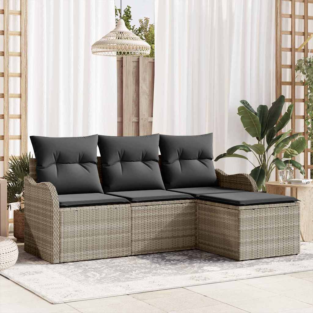 Gartensofa-set 4 stk. Hellgrau Poly-Rattan