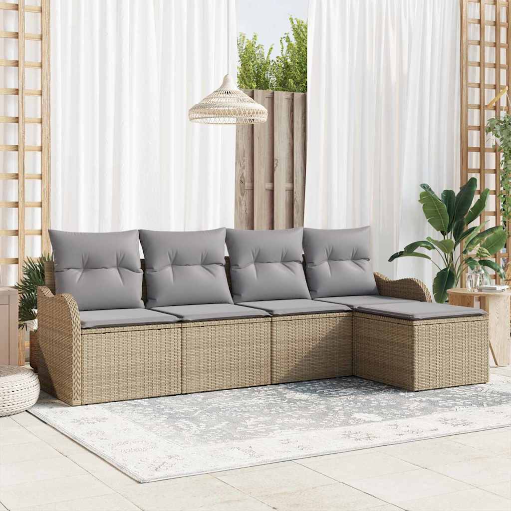Gartensofa-set 5 stk. Beige und Hellgrau Poly-Rattan