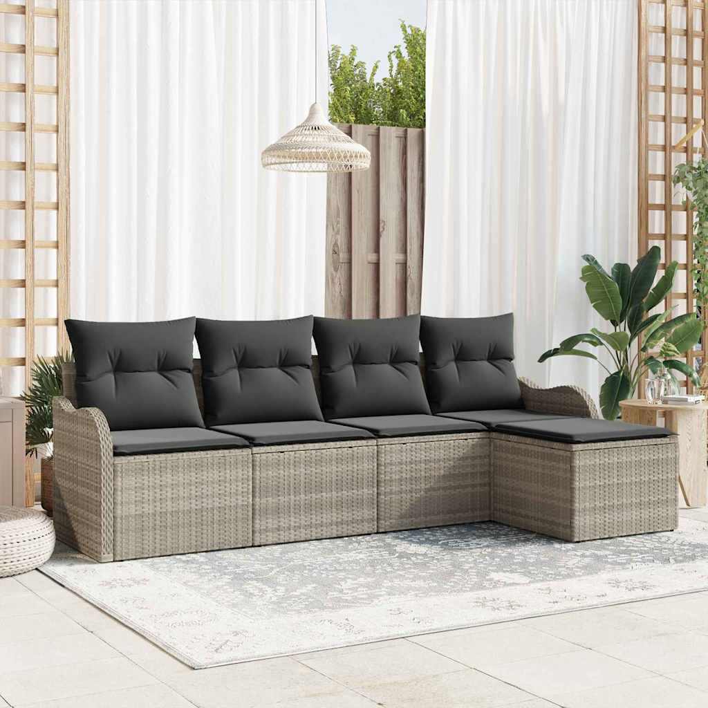 Gartensofa-set 5 stk. Hellgrau Poly-Rattan