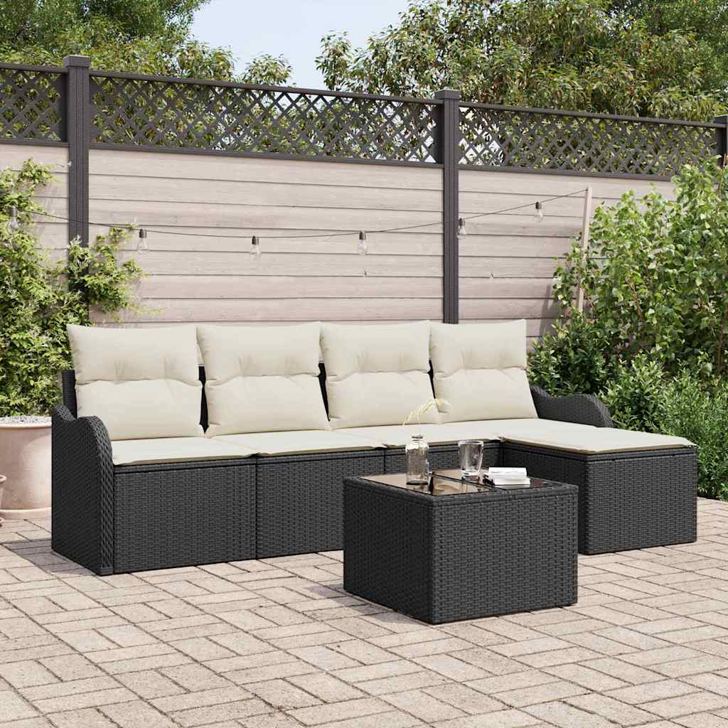 Gartensofa-set 6 stk. Schwarz und Weiß Poly-Rattan