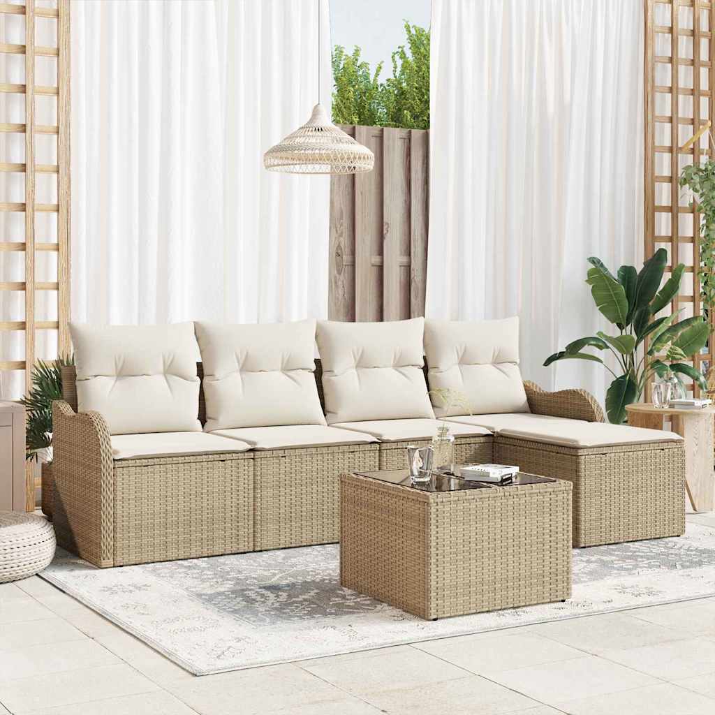 Gartensofa-set 6 stk. Beige und Weiß Poly-Rattan