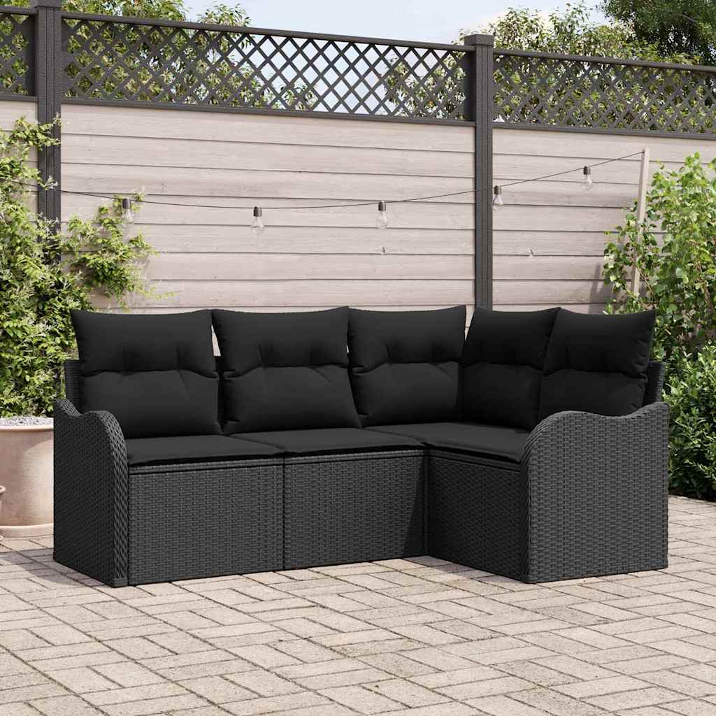 Gartensofa-set 4 stk. Schwarz Poly-Rattan