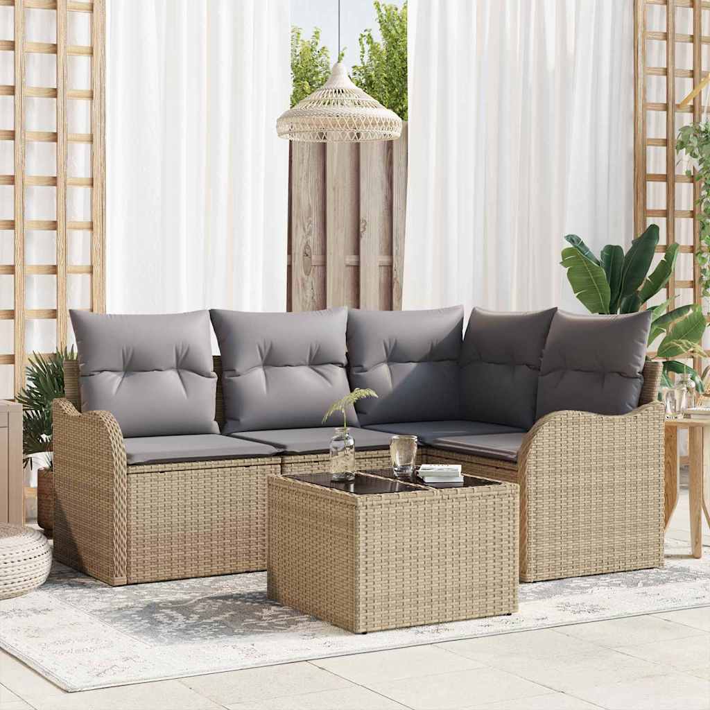 Gartensofa-set 5 stk. Schwarz Poly-Rattan