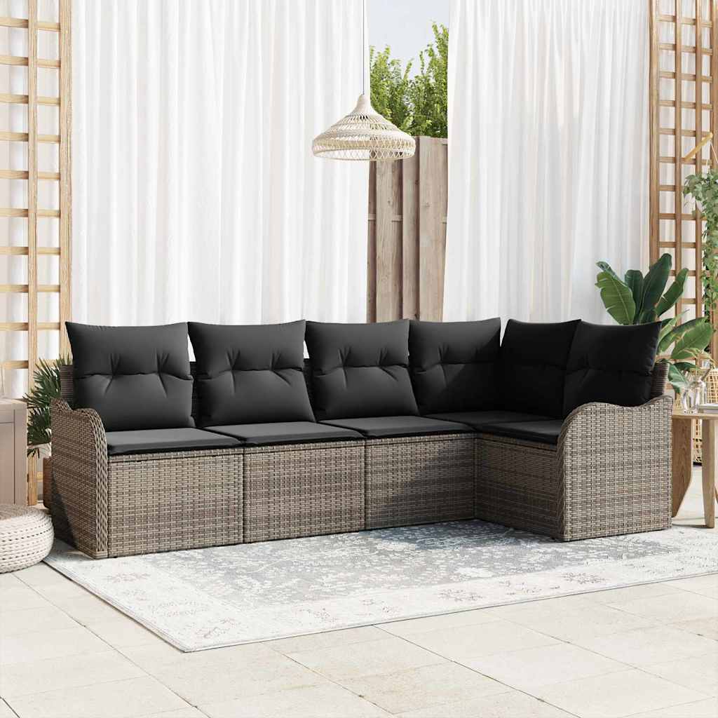 Gartensofa-set 5 stk. Grau Poly-Rattan