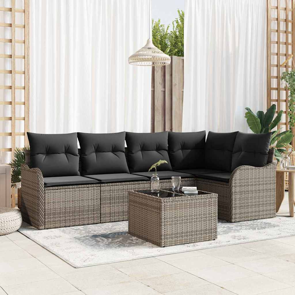 Gartensofa-set 6 stk. Grau Poly-Rattan