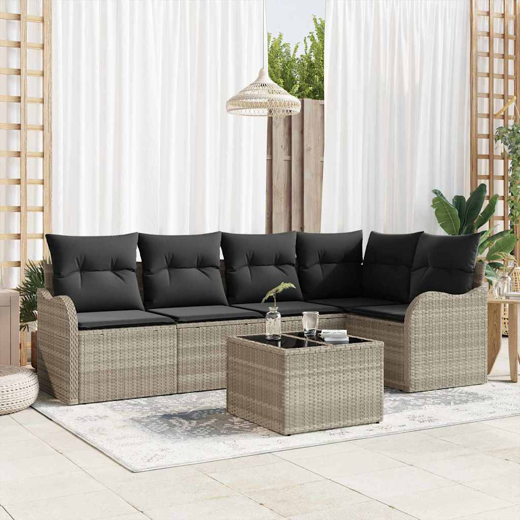 Gartensofa-set 6 stk. Hellgrau Poly-Rattan