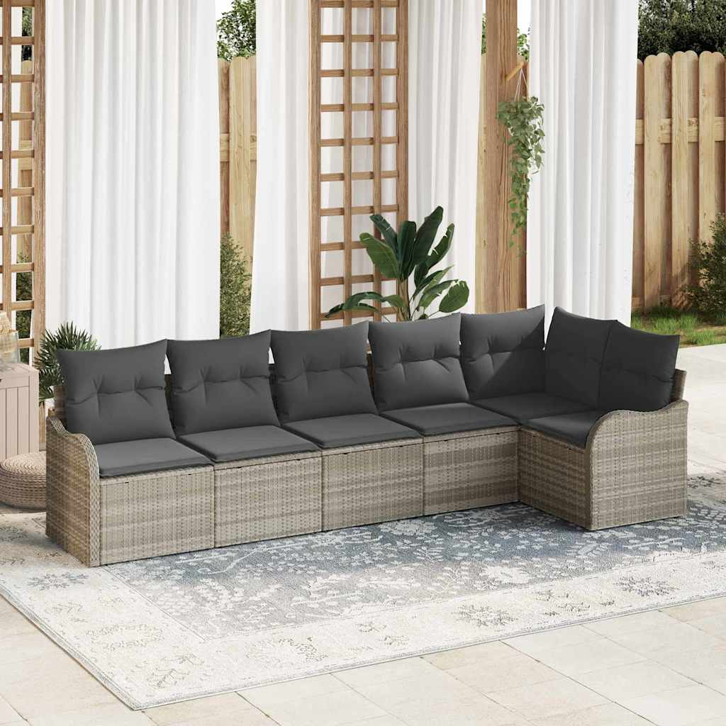 Gartensofa-set 6 stk. Hellgrau Poly-Rattan