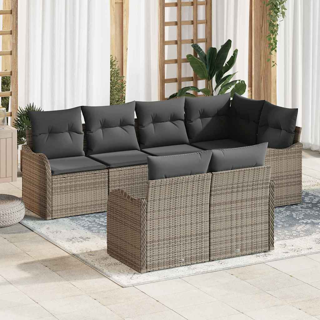 Garten-Sofa-Set 7 stk. Grau Poly Rattan