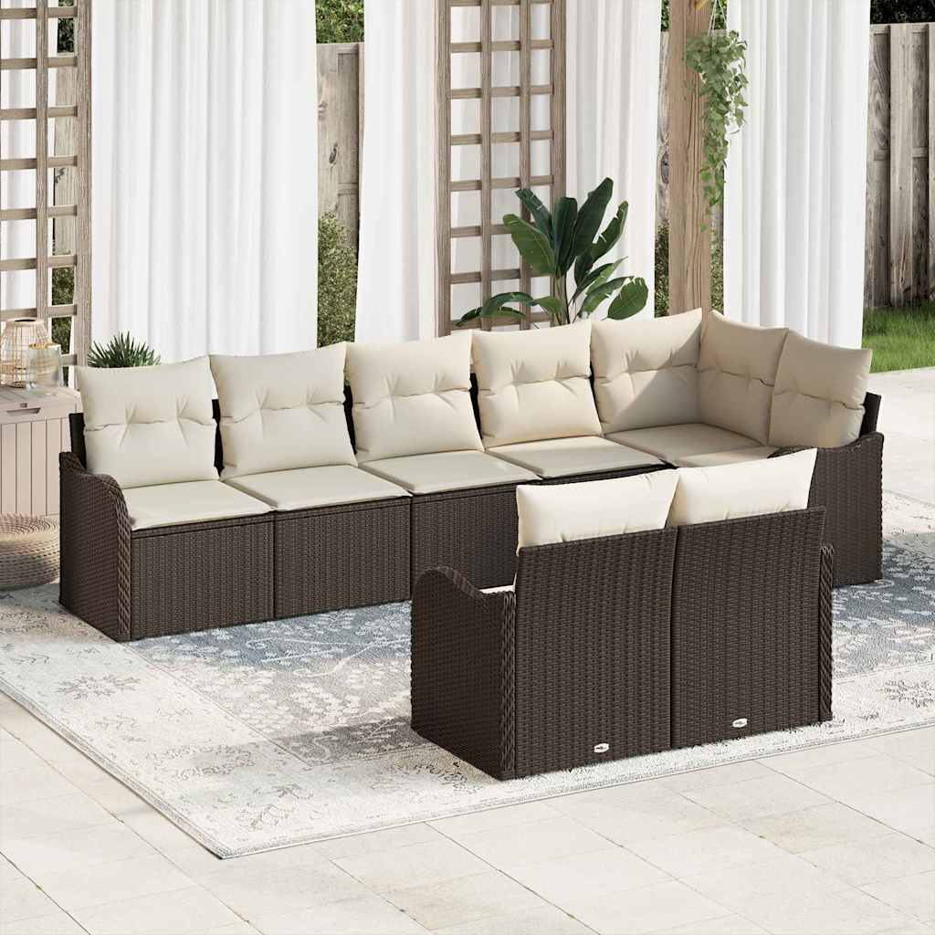 Gartensofa-set 8 stk. Braun und Weiß Poly-Rattan