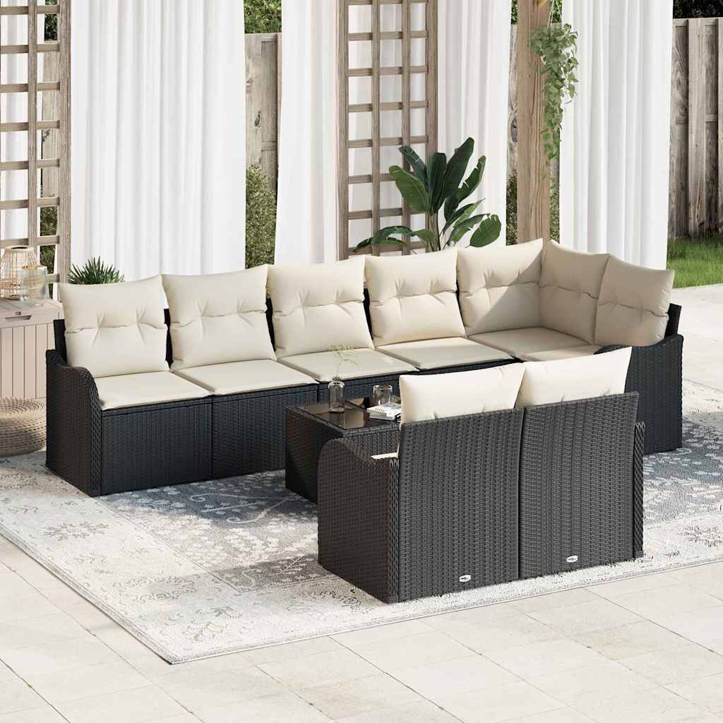 Gartensofa-set 9 stk. Schwarz und Weiß Poly-Rattan