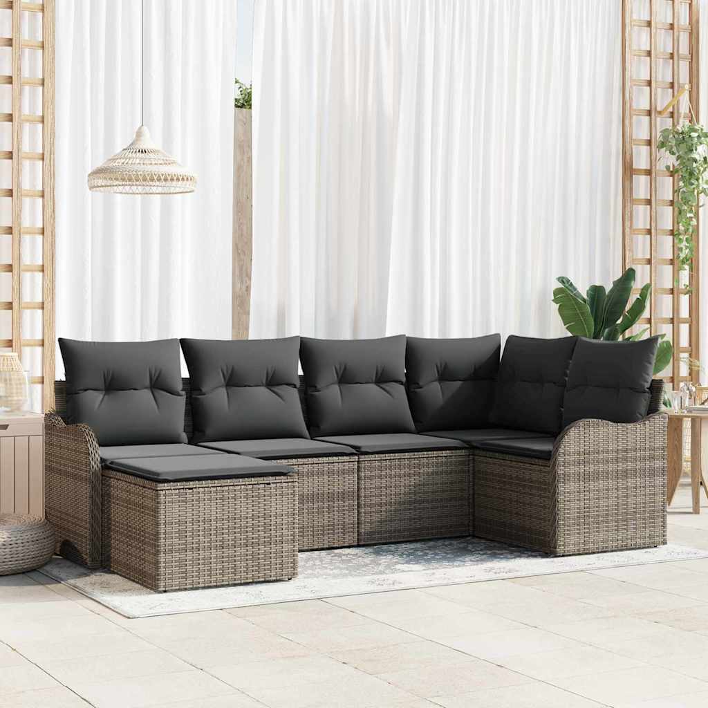 Gartensofa-set 6 stk. Grau Poly-Rattan