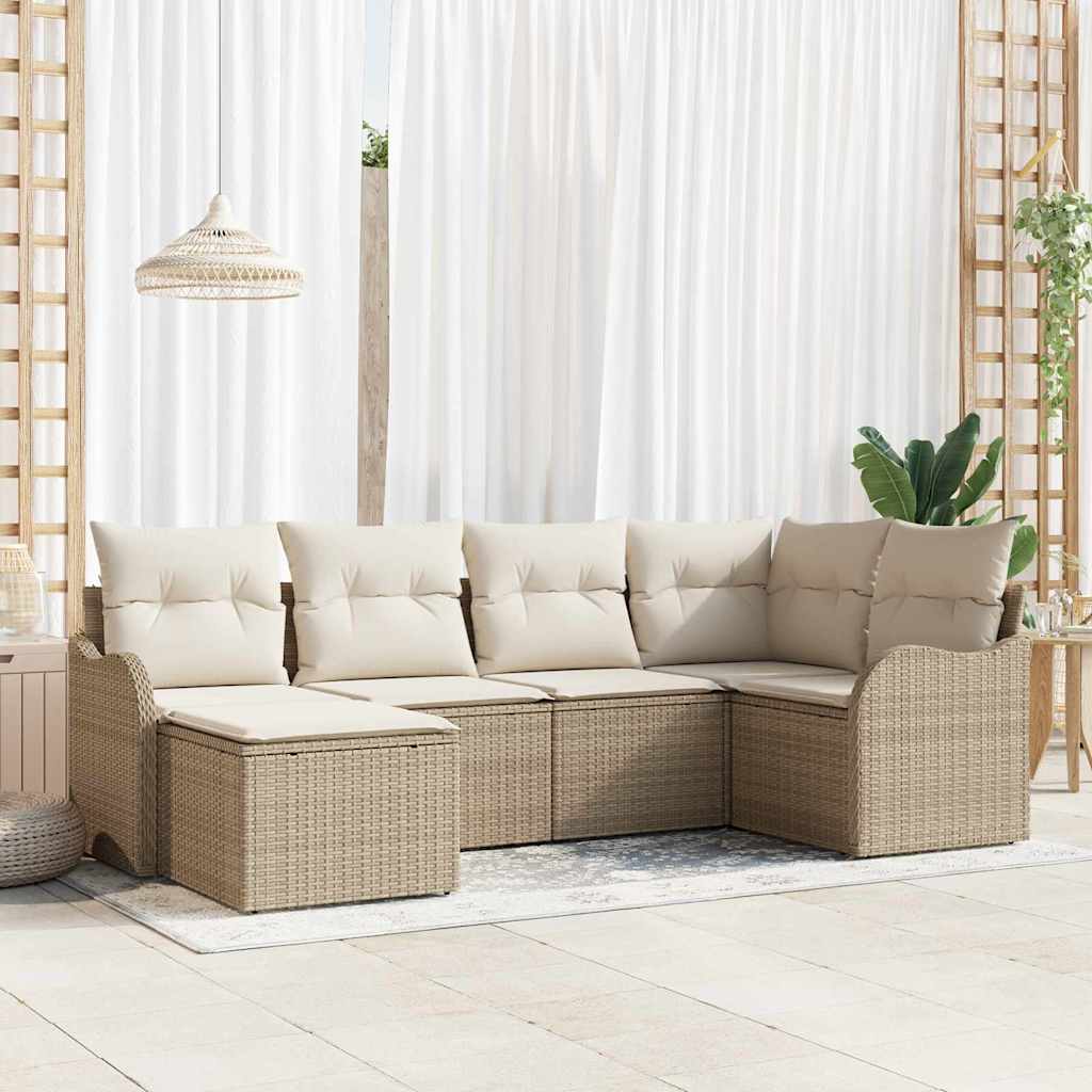 Gartensofa-set 6 stk. Beige und Weiß Poly-Rattan