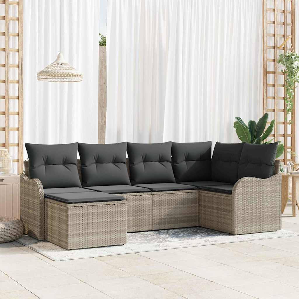 Gartensofa-set 6 stk. Hellgrau Poly-Rattan