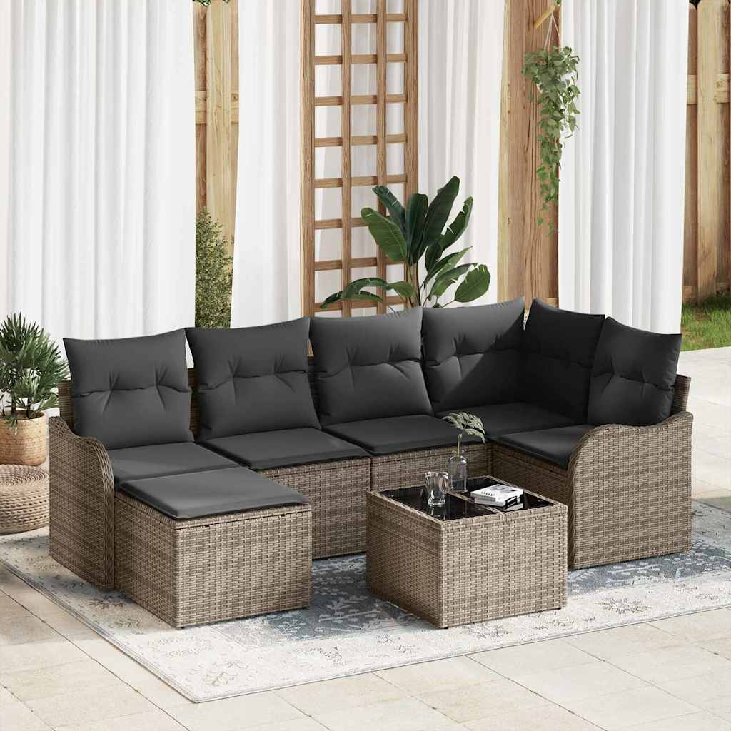 Gartensofa-set 7 stk. Grau Poly-Rattan
