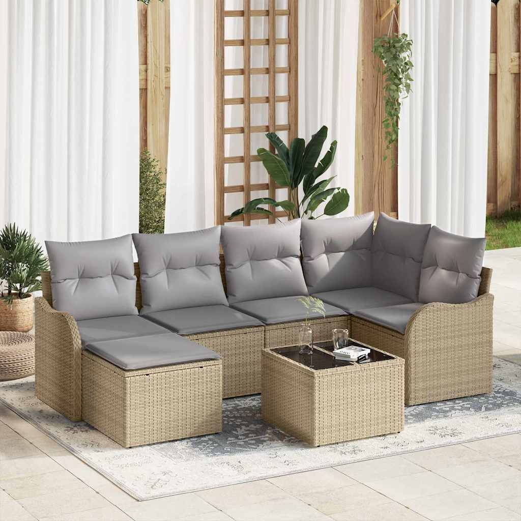 Gartensofa-set 7 stk. Beige und Hellgrau Poly-Rattan