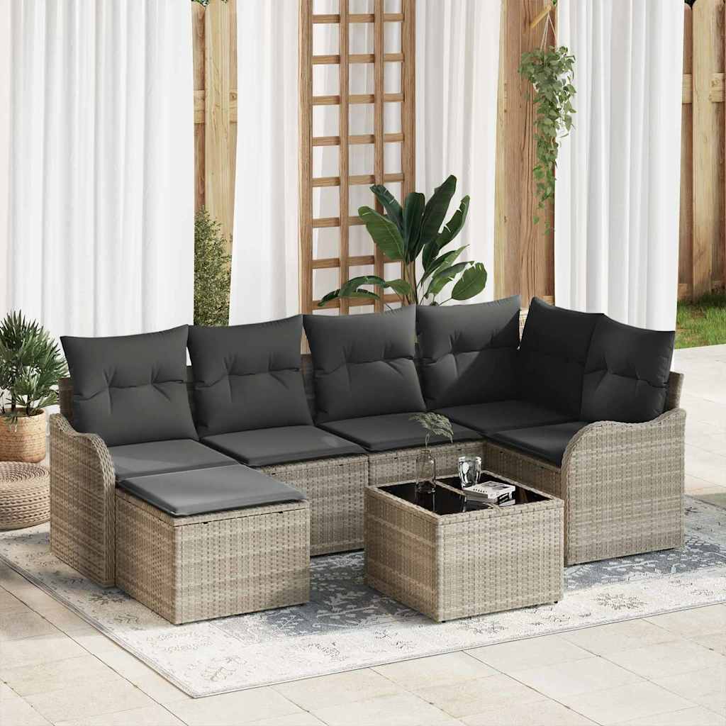 Gartensofa-set 7 stk. Hellgrau Poly-Rattan