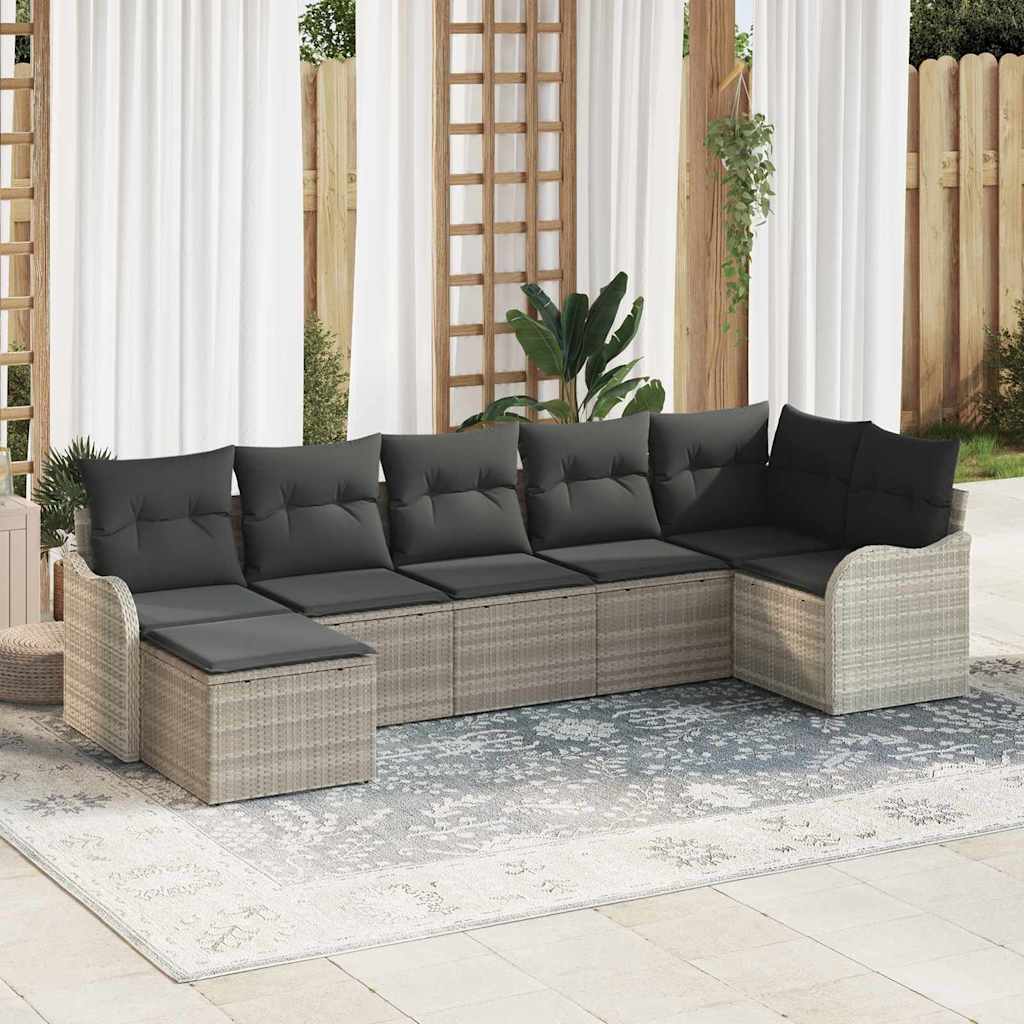 Gartensofa-set 7 stk. Hellgrau Poly-Rattan