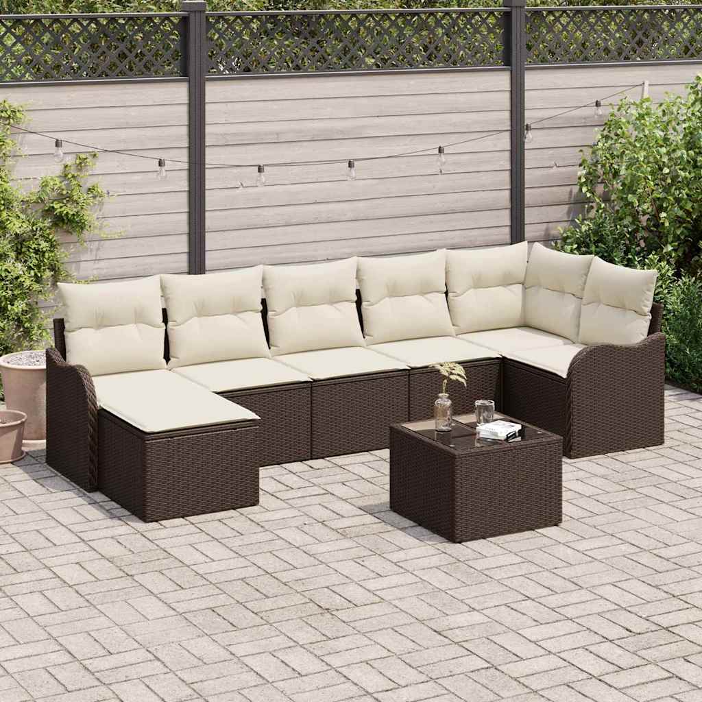 Gartensofa-set 8 stk. Braun und Weiß Poly-Rattan