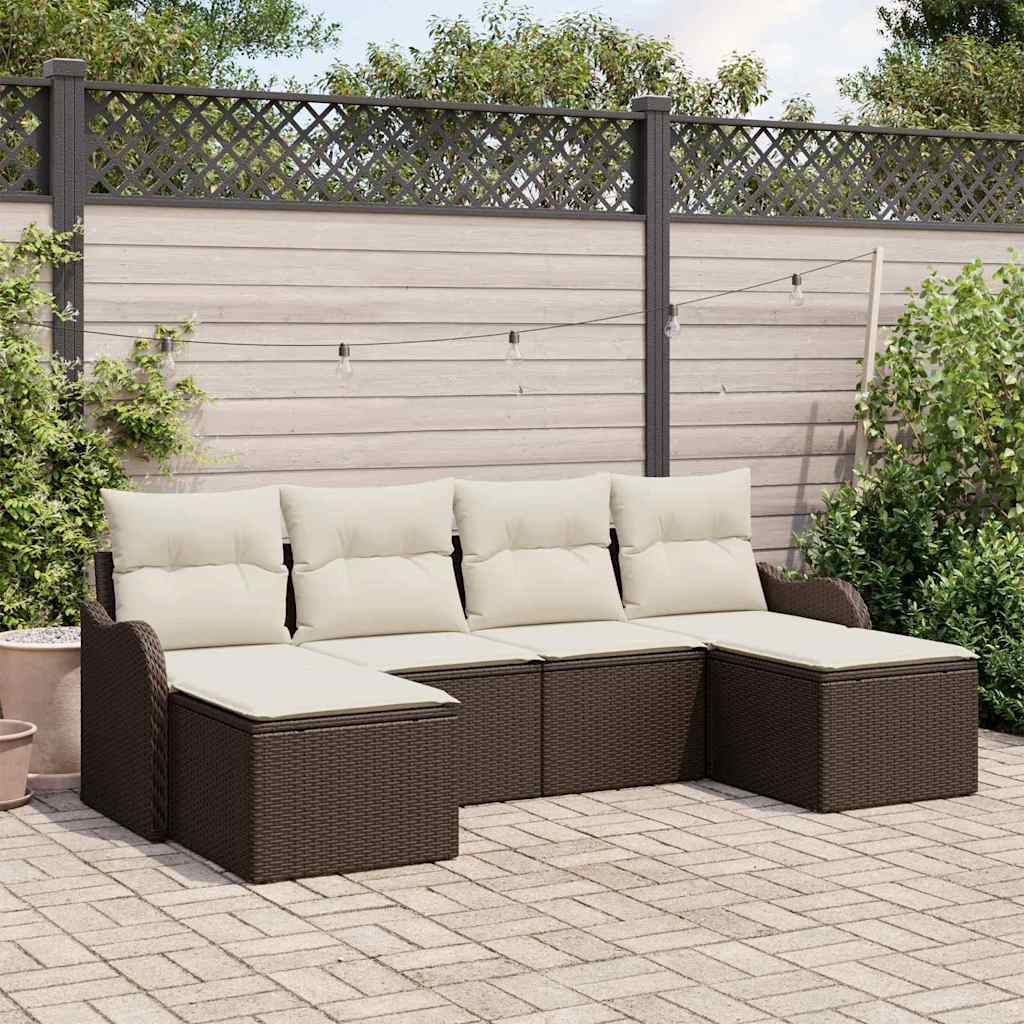 Gartensofa-set 6 stk. Braun und Weiß Poly-Rattan