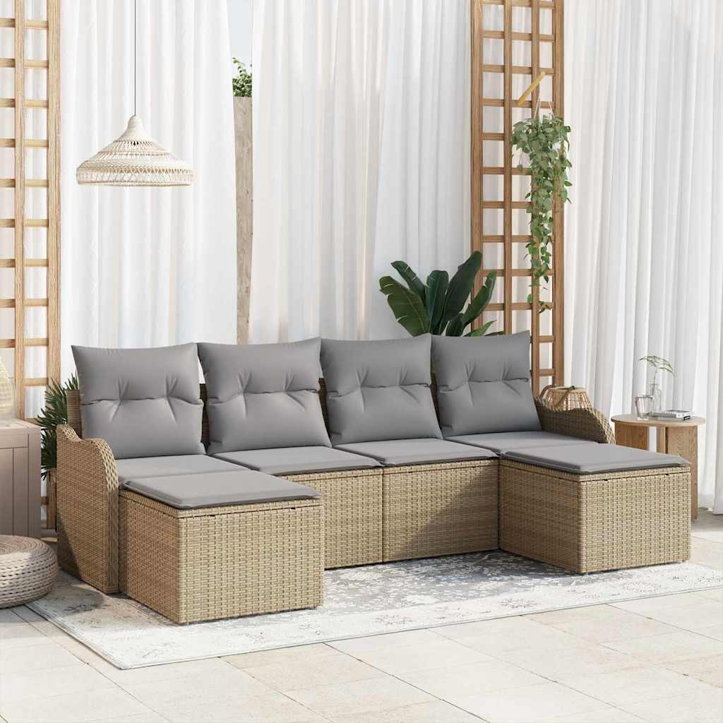 Gartensofa-set 6 stk. Beige und Hellgrau Poly-Rattan