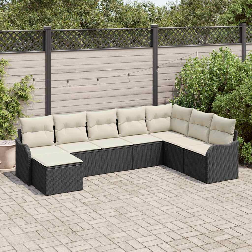 Gartensofa-set 8 stk. Schwarz und Weiß Poly-Rattan