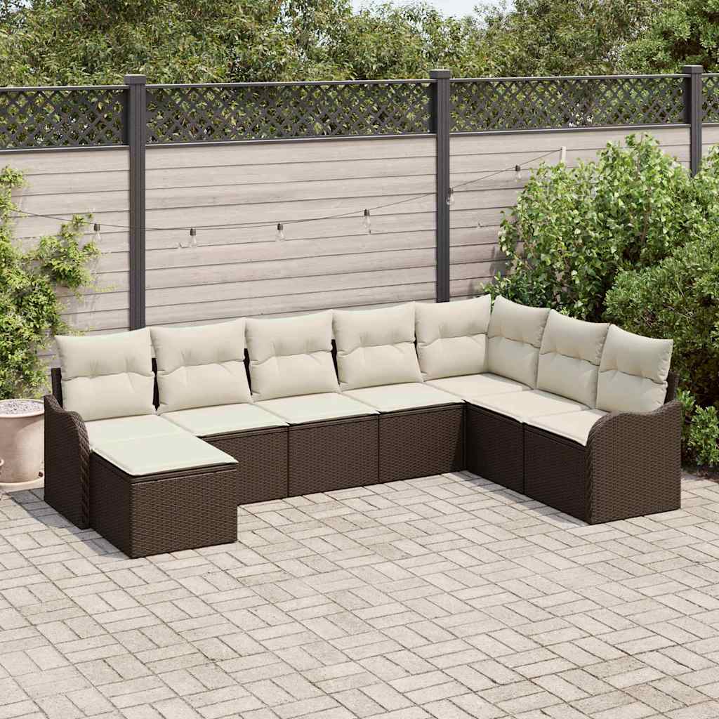 Gartensofa-set 8 stk. Braun und Weiß Poly-Rattan