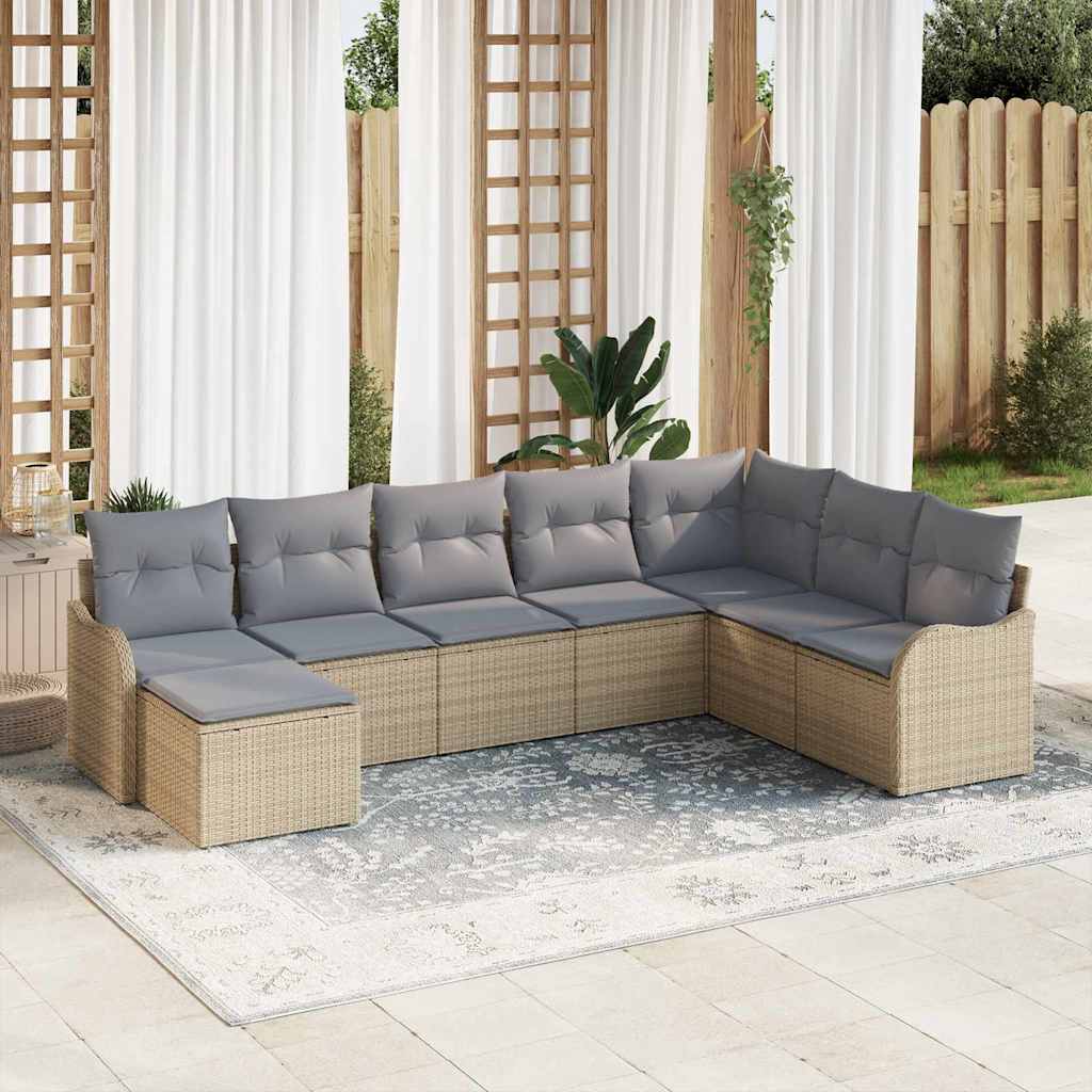 Gartensofa-set 8 stk. Beige und Hellgrau Poly-Rattan