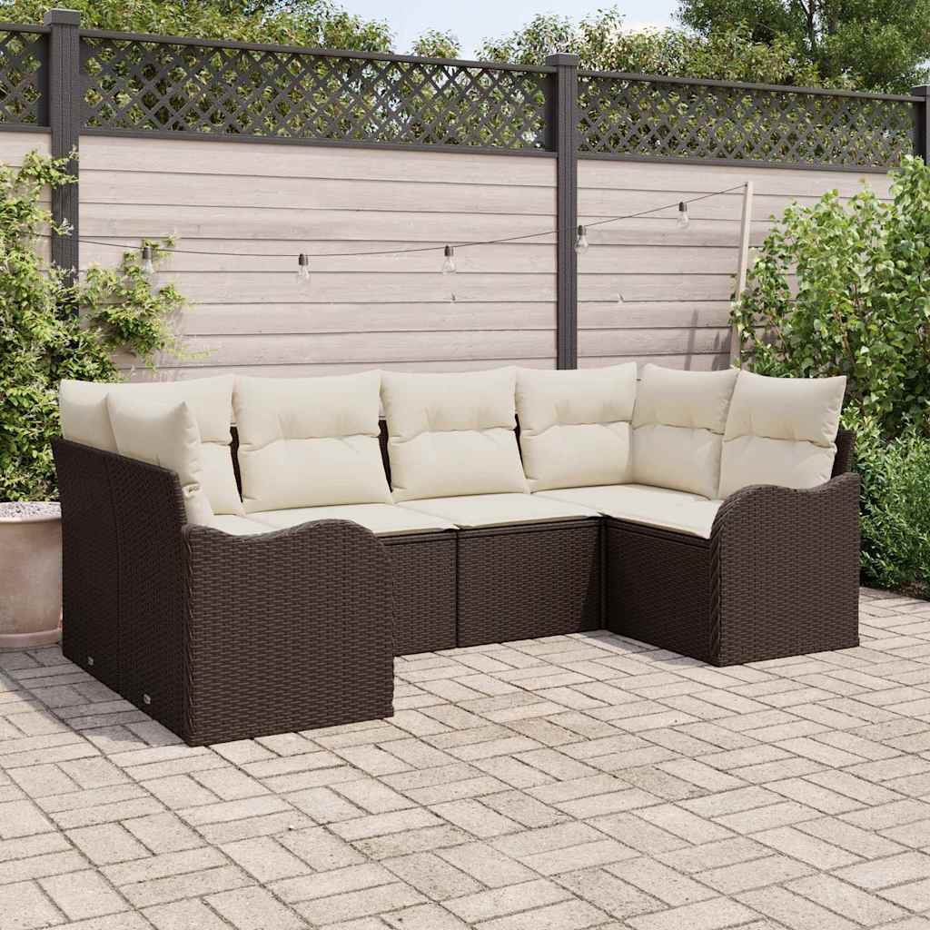 Garten-Sofa-Set 6 stk. Braun und Weiß Poly Rattan