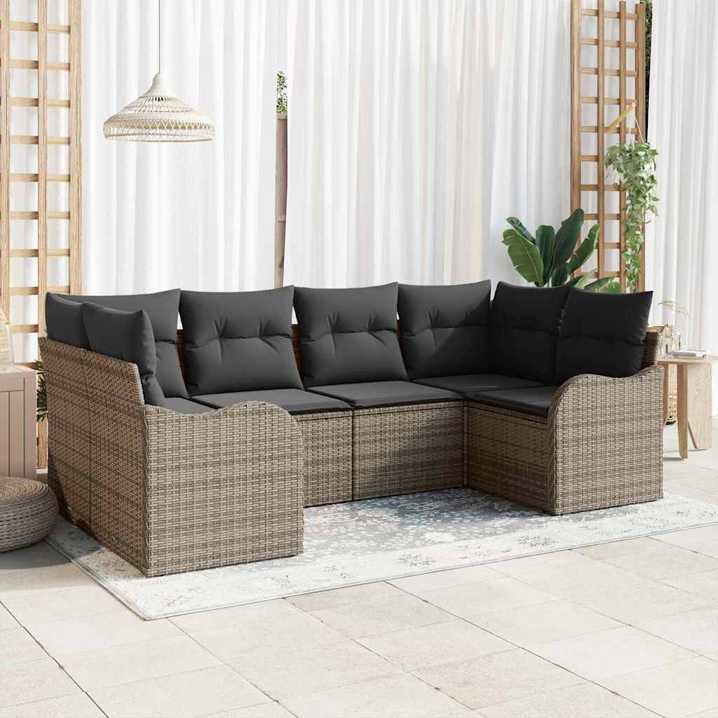 Garten-Sofa-Set 6 stk. Grau Poly Rattan