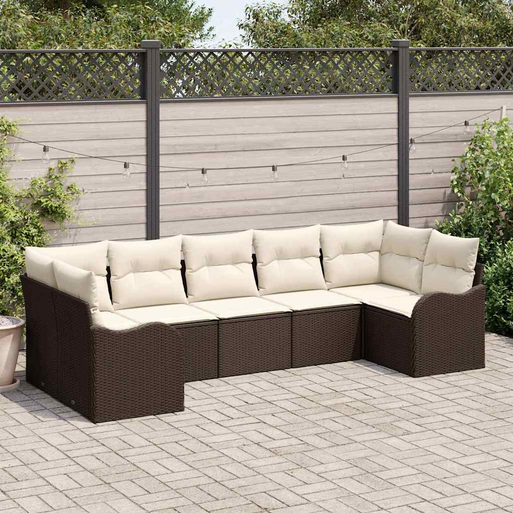 Garten-Sofa-Set 7 stk. Braun und Weiß Poly Rattan