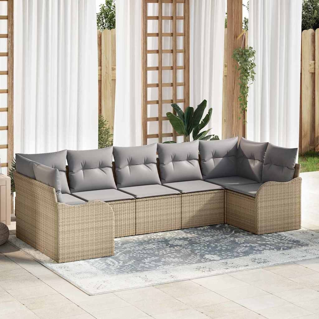 Garten-Sofa-Set 7 stk. Beige und Hellgrau Poly Rattan