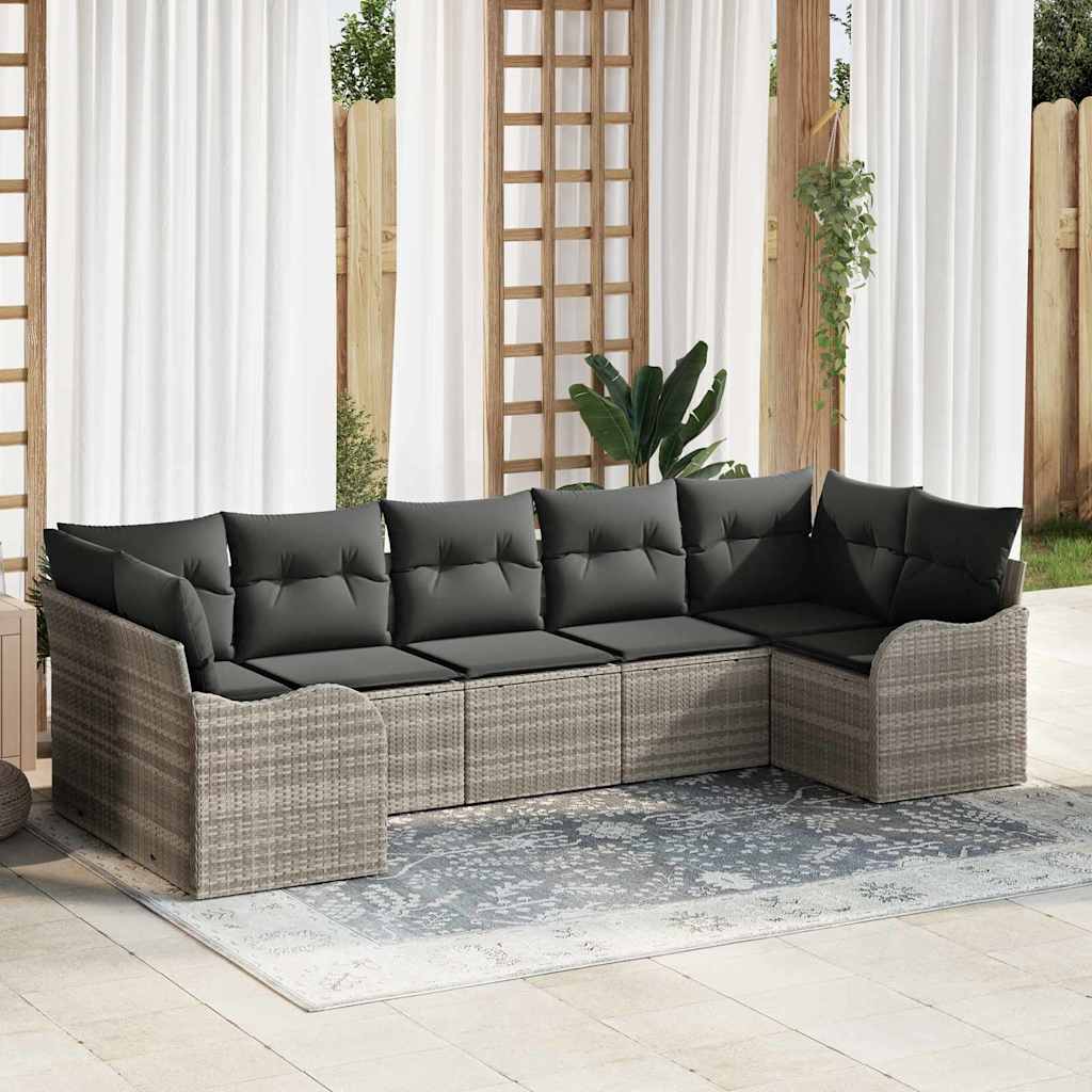 Garten-Sofa-Set 7 stk. Hellgrau Poly Rattan