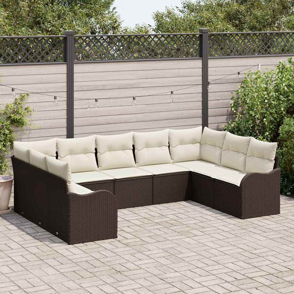 Gartensofa-set 9 stk. Braun und Weiß Poly-Rattan