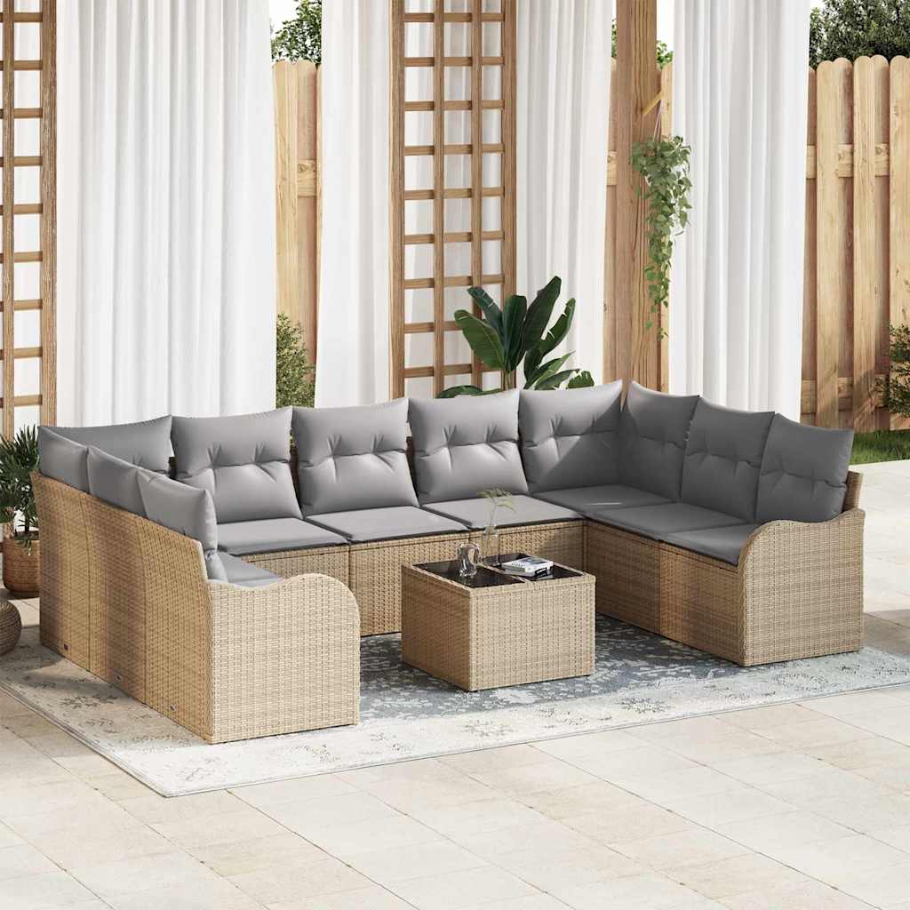 Gartensofa-set 10 stk. Beige und Hellgrau Poly-Rattan
