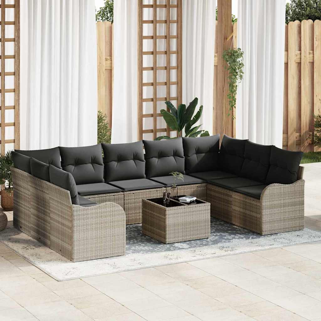 Gartensofa-set 10 stk. Hellgrau Poly-Rattan