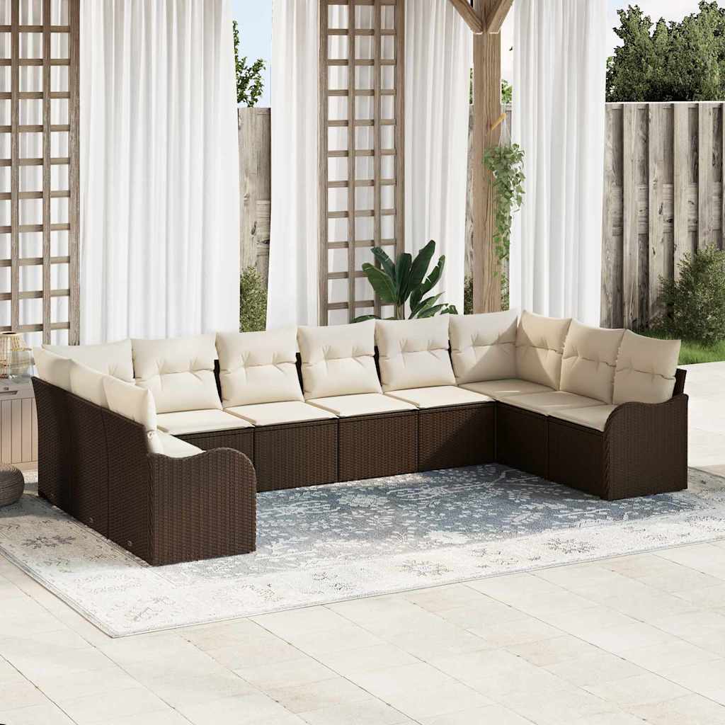 Gartensofa-set 10 stk. Braun und Weiß Poly-Rattan