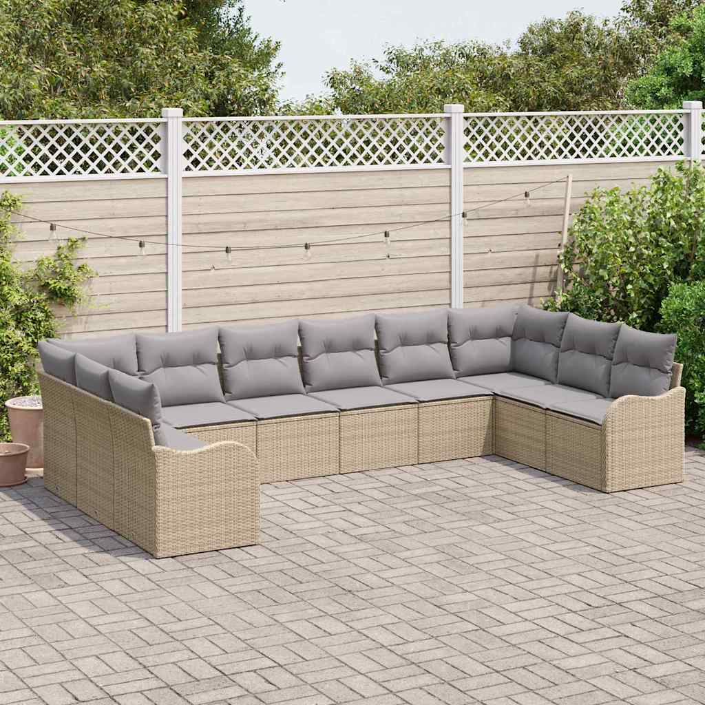 Gartensofa-set 10 stk. Beige und Hellgrau Poly-Rattan