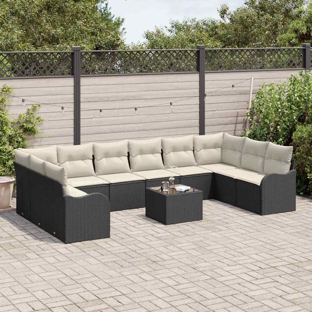 Gartensofa-set 11 stk. Schwarz und Weiß Poly-Rattan