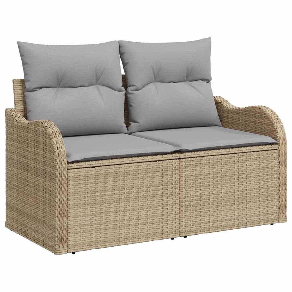 Gartensofa-set 11 stk. Beige und Hellgrau Poly-Rattan