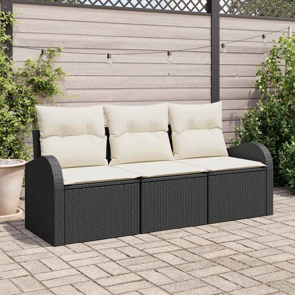 Garten-Sofa-Set 3 stk. Schwarz und Weiß Poly Rattan