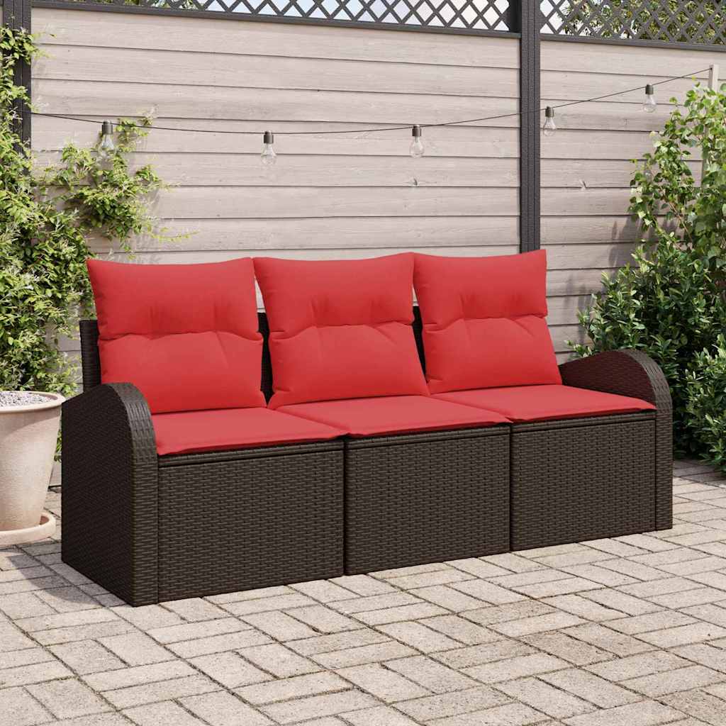 Garten-Sofa-Set 3 stk. Braun und Rot Poly Rattan